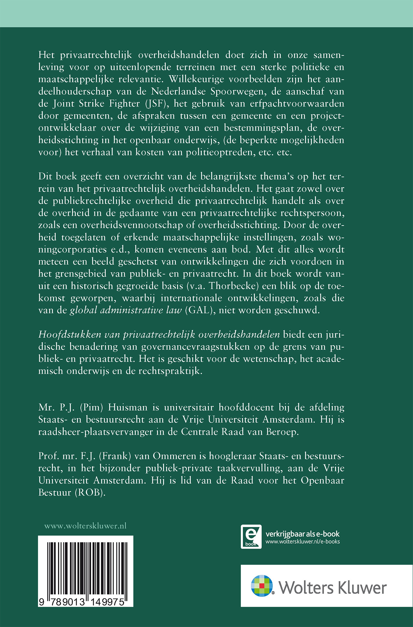 Hoofdstukken van privaatrechtelijk overheidshandelen / Handboeken staats- en bestuursrecht achterkant