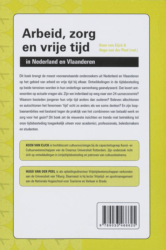 Arbeid, Zorg En Vrijetijd In Nederland En Vlaanderen achterkant