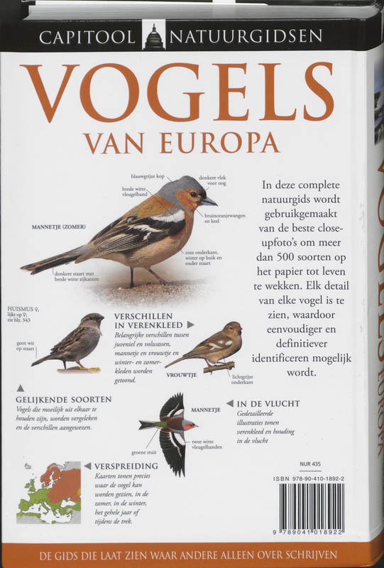 Vogels van Europa achterkant