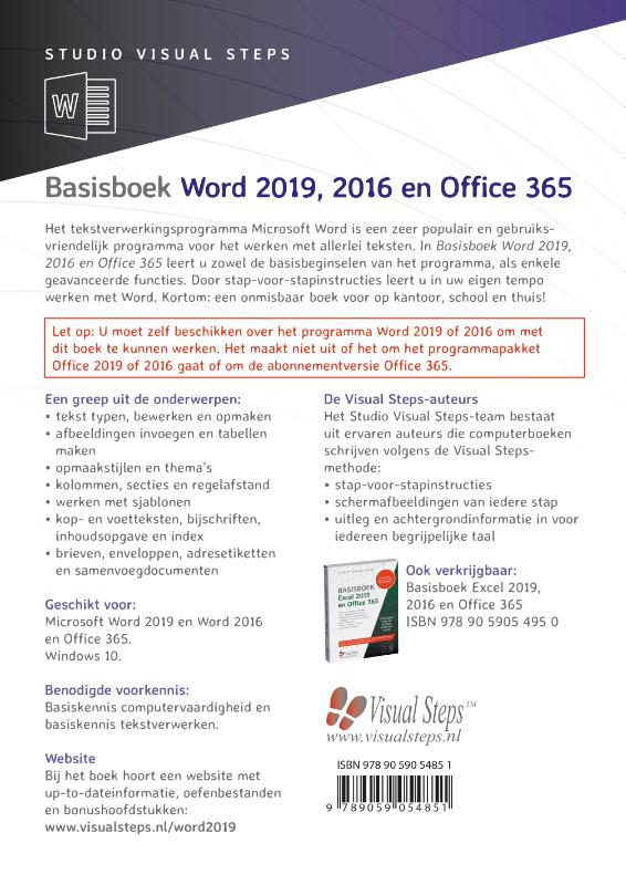 Basisboek Word 2019, 2016 en Office 365 achterkant