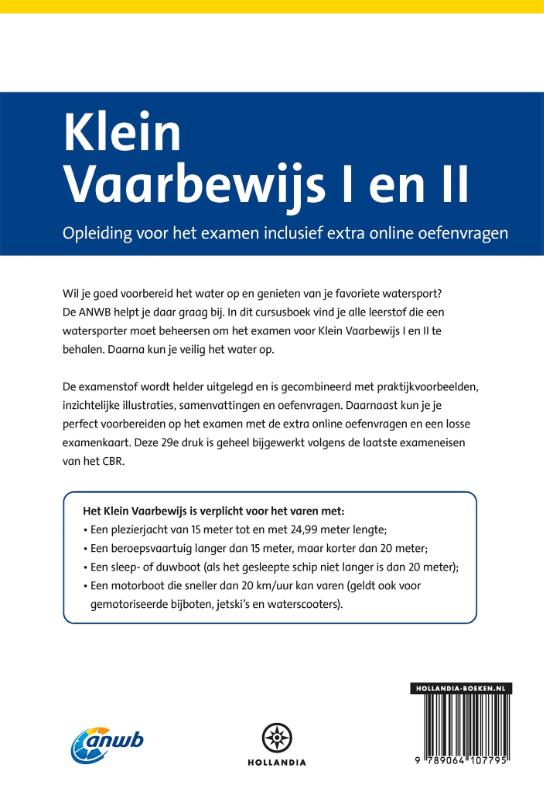 Cursusboek Klein Vaarbewijs I en II / ANWB achterkant