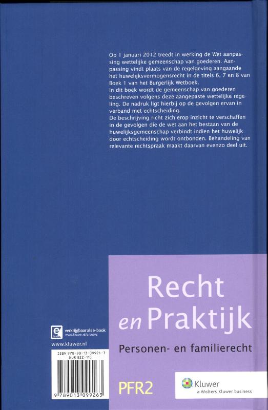 De aangepaste gemeenschap van goederen in verband met echtscheiding / Recht en Praktijk - Personen- en familierecht / PFR2 achterkant