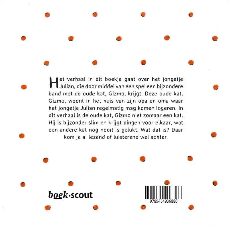 Het jongetje Julian en de oude kat Gizmo achterkant
