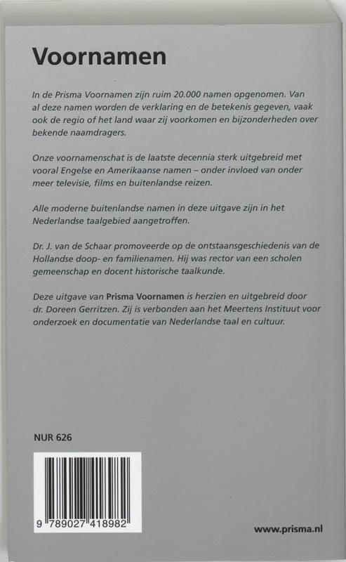 Prisma voornamen achterkant