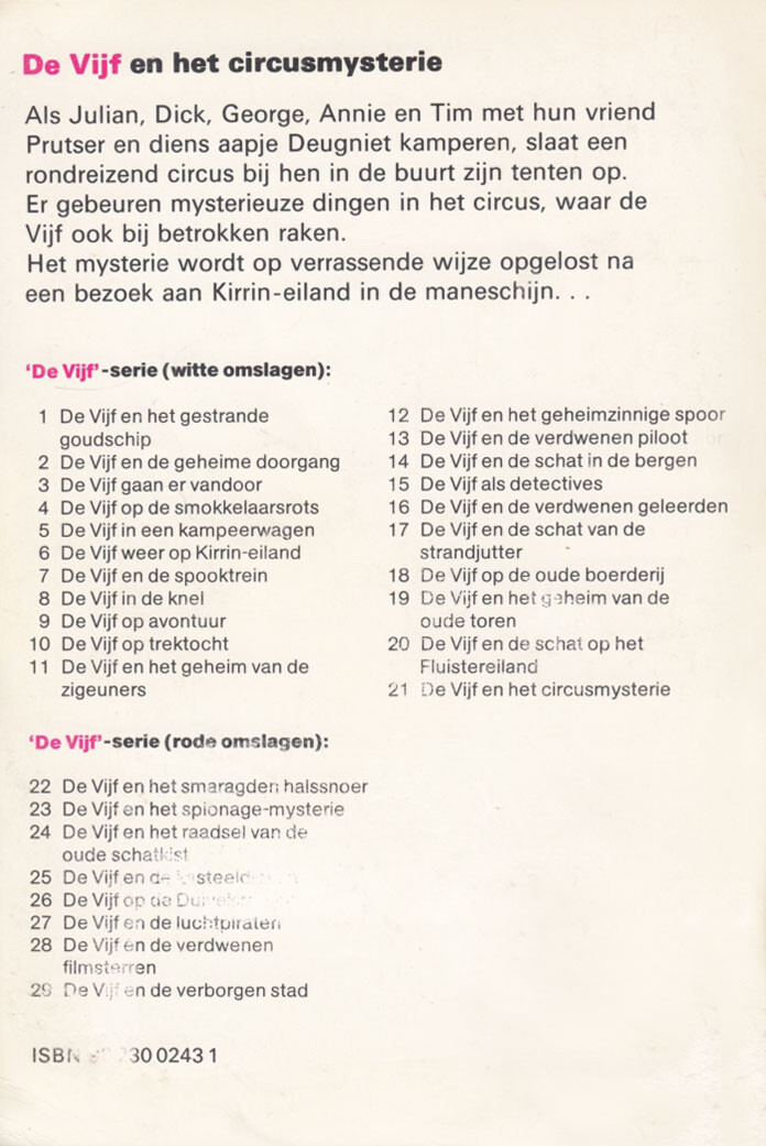 De Vijf en het circusmysterie / De Vijf serie / 21 achterkant