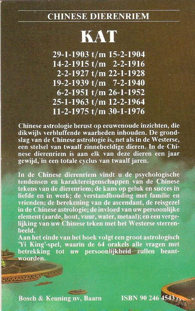Chinese dierenriem - Kat / Chinese dierenriem achterkant