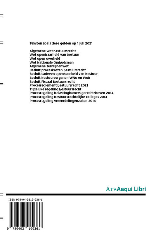 Algemene wet bestuursrecht 2021-2022 / Ars Aequi Wetseditie achterkant