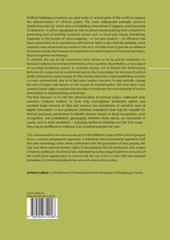 Artificial Intelligence and Administration of Criminal Justice / RIDP - Revue Internationale de Droit Pénal / 94.2 (2023 achterkant