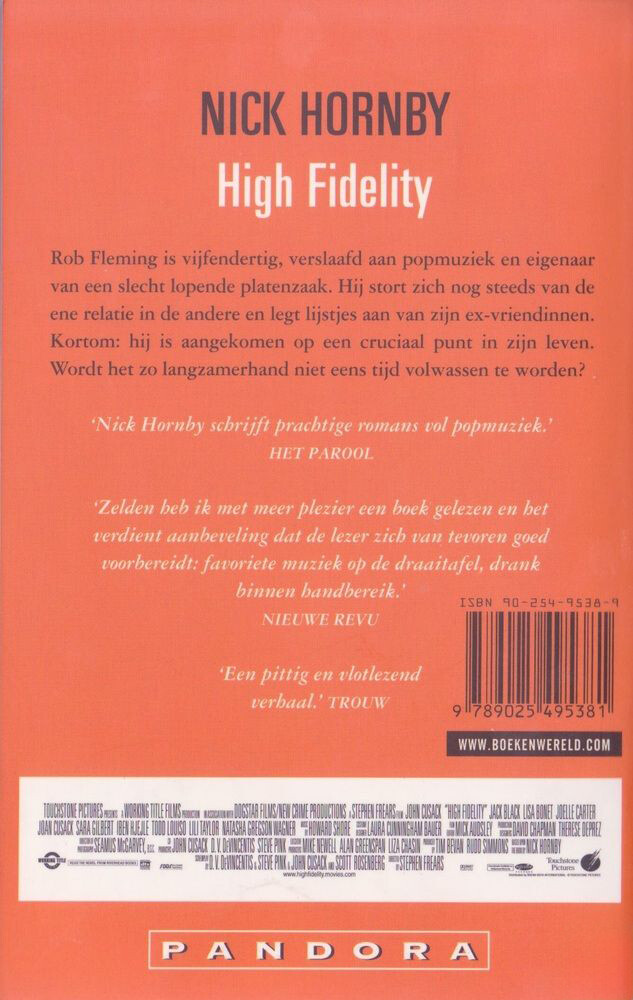 High fidelity / Film editie / Pandora literair achterkant
