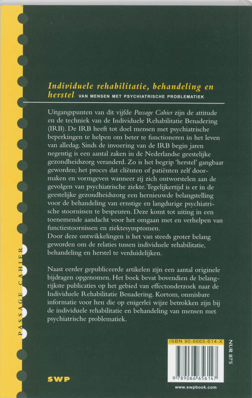 Individuele rehabilitatie, behandeling en herstel / Passage Cahier achterkant