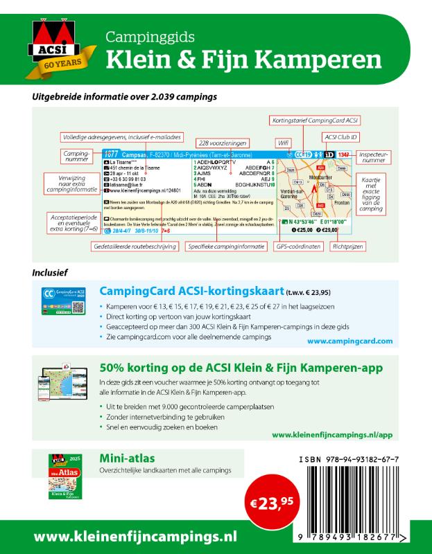 Acsi Klein & fijn kamperen 2025 / ACSI Campinggids achterkant