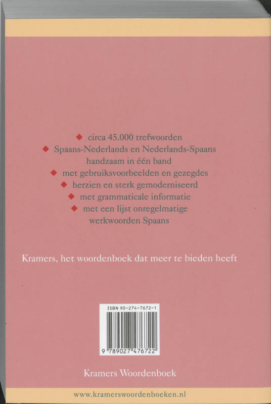 Kramers Woordenboek / Spaans-Nederlands/Nederlands-Spaans achterkant