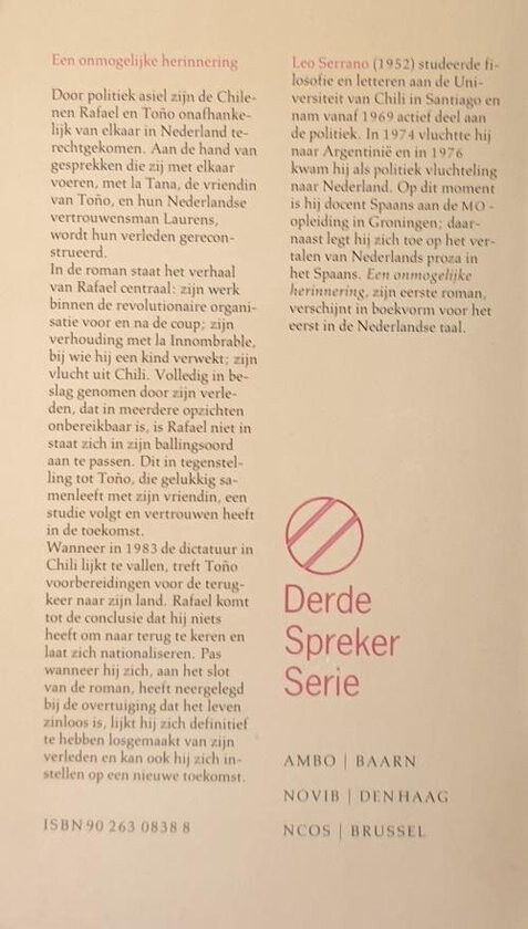 Een onmogelijke herinnering / Derde Spreker Serie achterkant