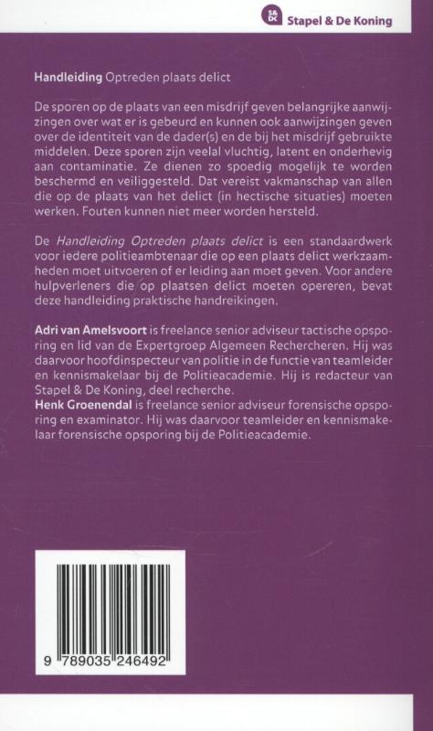 Handleiding optreden plaats delict / Stapel & De Koning achterkant