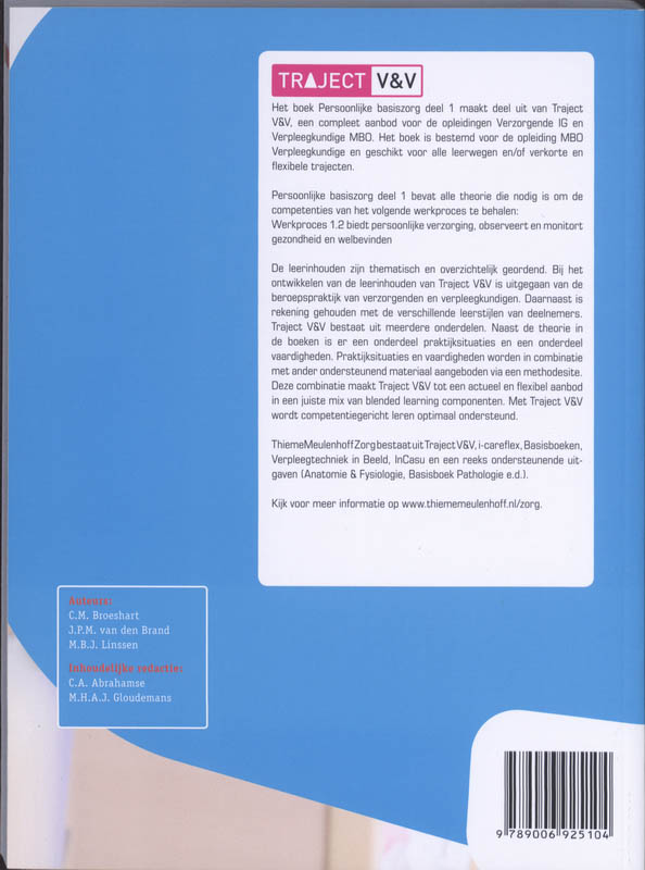 Persoonlijke basiszorg / Deel 1 / Niveau 4 / Traject V&V Persoonlijke basiszorg / Deel 1 / Niveau 4 / Traject V&V achterkant
