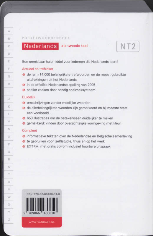 Van Dale pocketwoordenboek Nederlands als tweede Taal, NT2 / Van Dale pockets achterkant