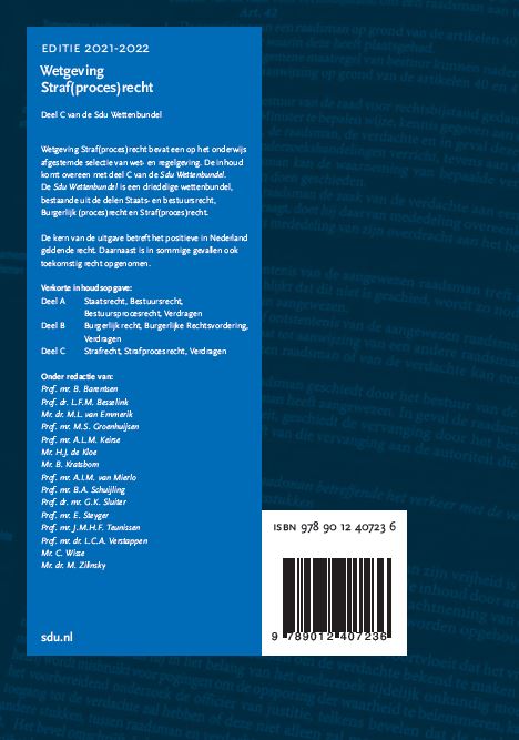 Sdu Wettenbundel Straf(proces)recht. Editie 2021-2022 / Educatieve wettenverzameling achterkant