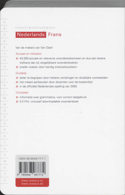 Van Dale pocketwoordenboek Nederlands- Frans / Van Dale pockets Van Dale pocketwoordenboek Nederlands- Frans / Van Dale pockets achterkant