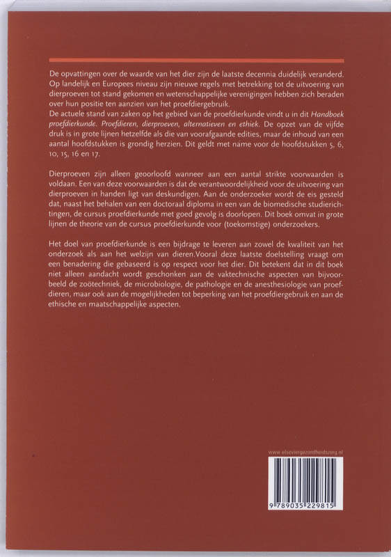 Elsevier gezondheidszorg  -   Handboek proefdierkunde achterkant