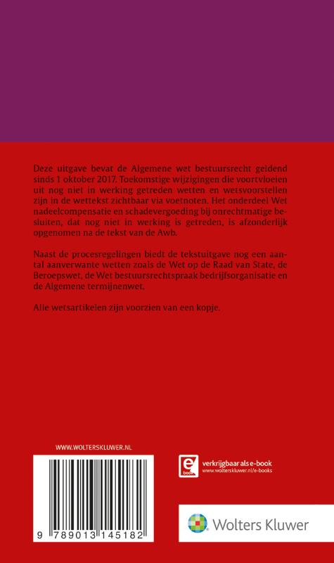Tekstuitgave Algemene wet bestuursrecht 2017/2018 achterkant