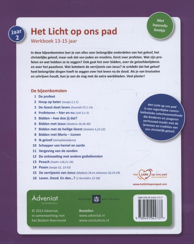 Het Licht op ons pad Jaar 2 Werkboek 13-15 jaar achterkant