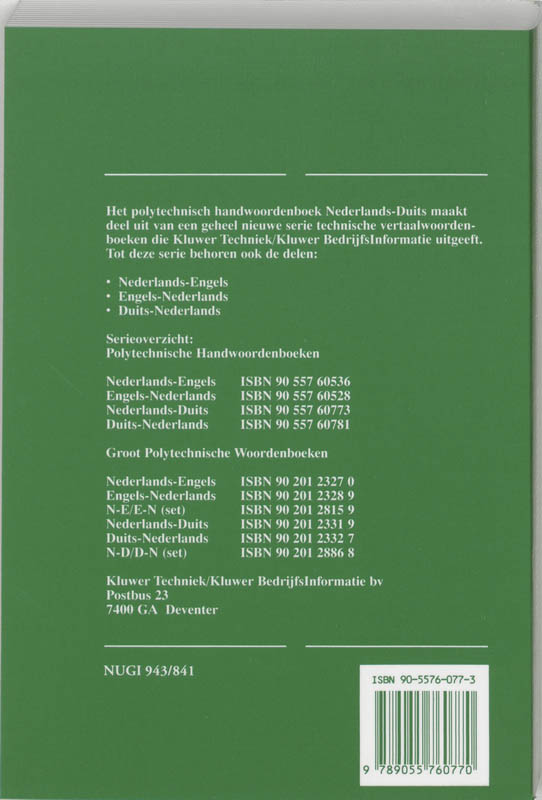 Polytechnisch handwoordenboek / Nederlands-Duits achterkant