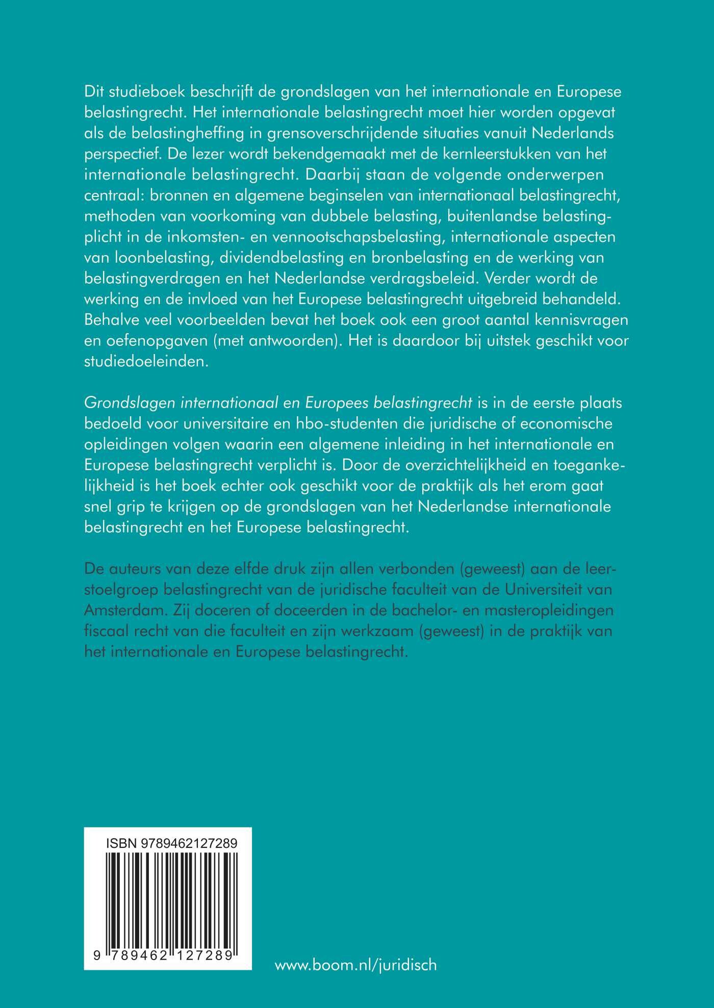 Grondslagen internationaal en Europees belastingrecht / Boom fiscale studieboeken achterkant