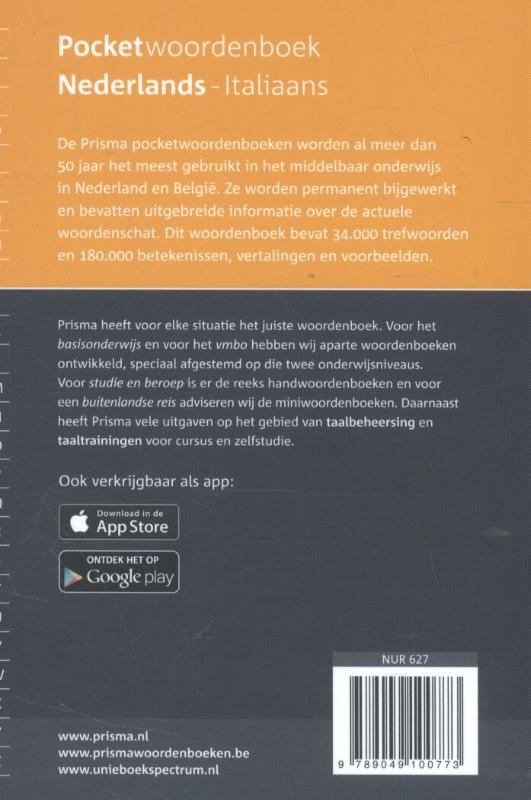 Nederlands-Italiaans / Prisma pocketwoordenboeken achterkant