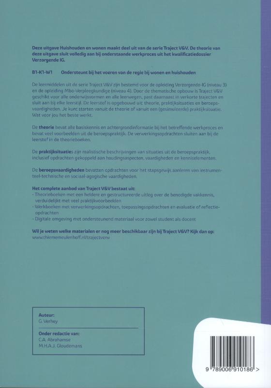 Huishouden en wonen / Niveau 3 / Theorieboek MBO / Traject V&V / 1 G achterkant