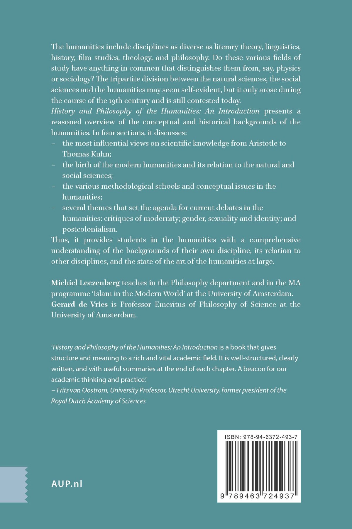 History and Philosophy of the Humanities achterkant