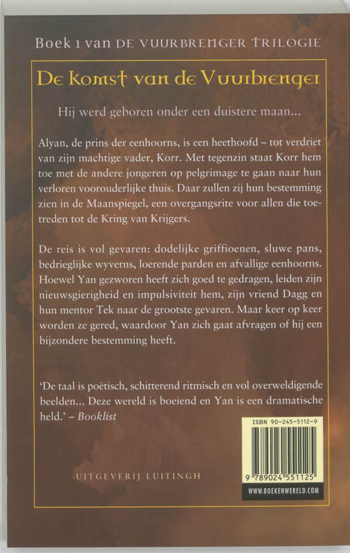 De komst van de vuurbrenger / De vuurbrenger trilogie / 1 De komst van de vuurbrenger / De vuurbrenger trilogie / 1 achterkant