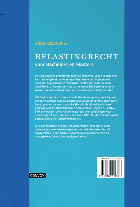 Belastingrecht voor Bachelors en Masters Theorieboek 2020/2021 achterkant