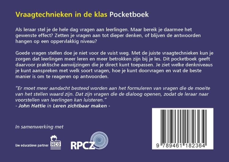 Vraagtechnieken in de klas pocketboek achterkant