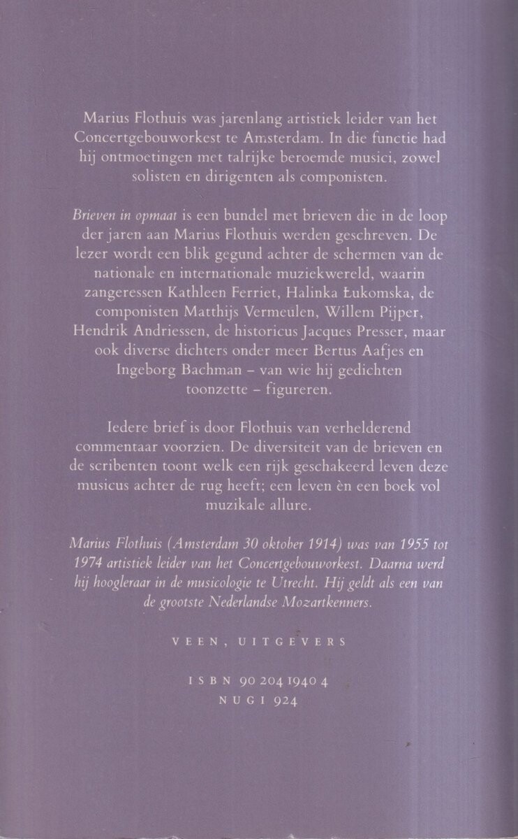 Brieven in opmaat van Kathleen Ferrier, Piet Tiggers, Hendrik Andriessen, Eduard van Beinum, Jozef Krips, Matthijs Vermeulen, Halina Lukomska, Willem Pijper achterkant