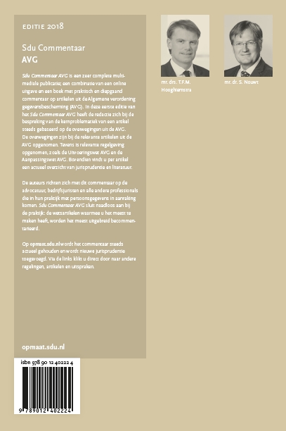 Sdu Commentaar AVG, Editie 2018 / SDU Commentaar achterkant