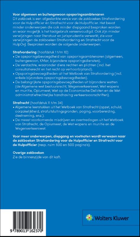 Zakboek Strafvordering en Strafrecht voor de Opsporingsambtenaar 2021 / 2021 achterkant
