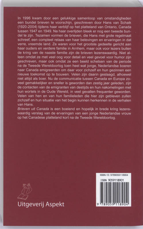 Brieven uit Canada / Aspect monografie achterkant