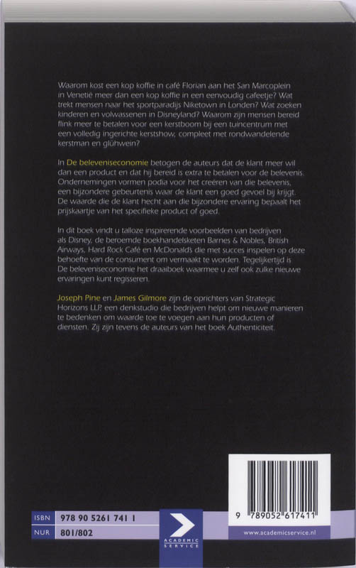 De beleveniseconomie - paperback editie De beleveniseconomie - paperback editie achterkant