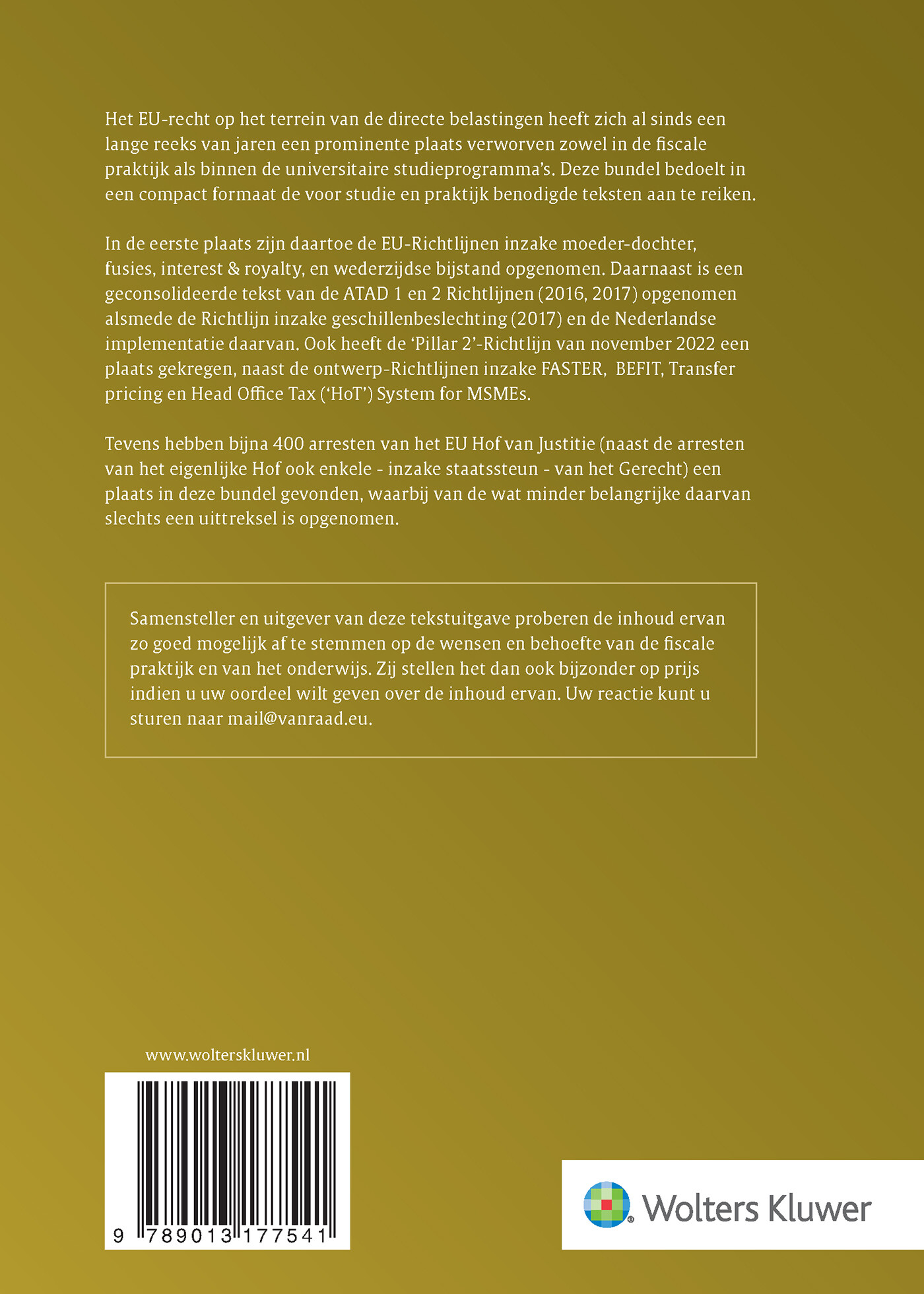 Teksten Europees belastingrecht / 2024/2025 achterkant