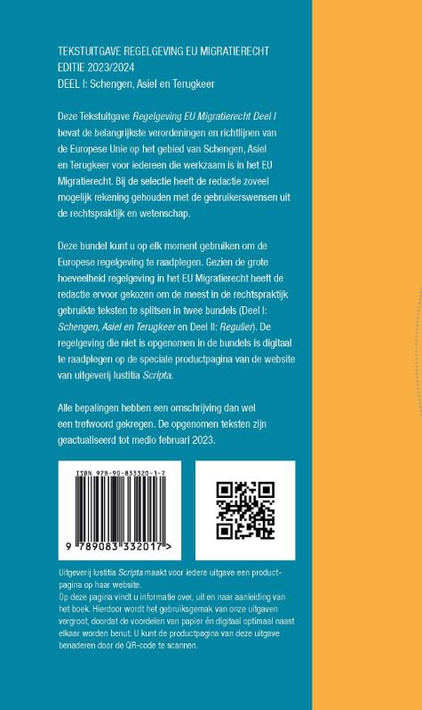 Tekstuitgave regelgeving EU migratierecht 2023/2024 / Deel I (Schengen, Asiel en Terugkeer) achterkant