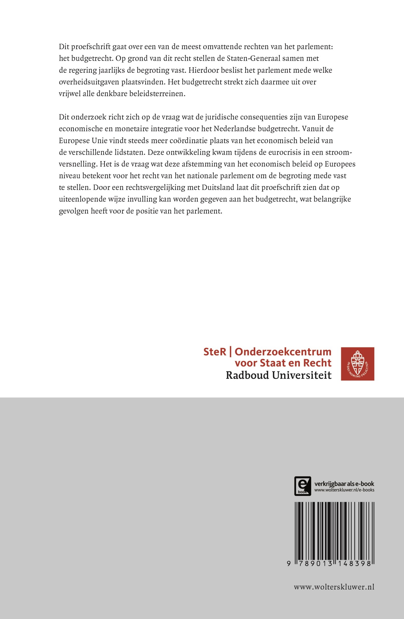 Het nationale budgetrecht en Europese integratie / Staat en recht / 36 achterkant