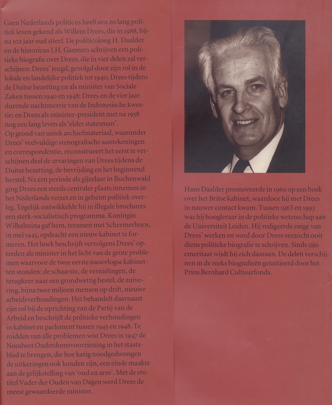Willem Drees 1886-1988 achterkant