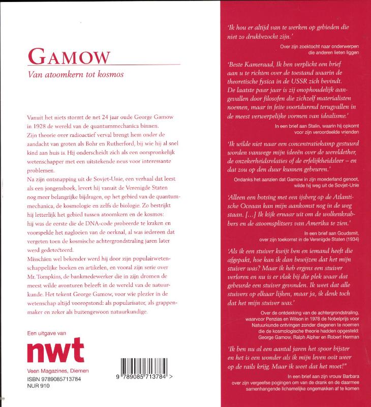 Gamow / Wetenschappelijke biografie achterkant