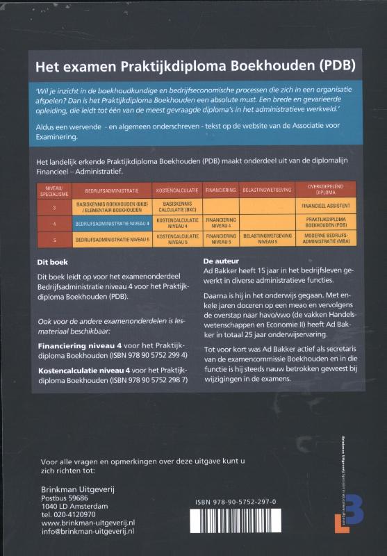 Bedrijfsadministratie / Niveau 4 / Praktijkdiploma boekhouden (PDB) achterkant