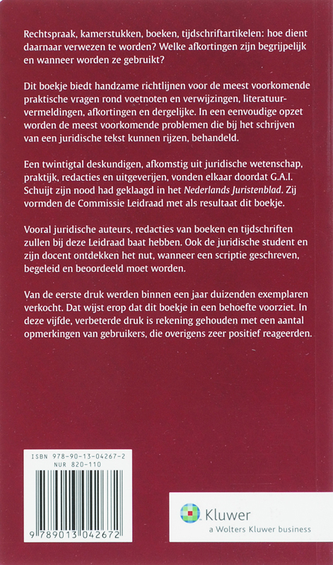 Leidraad voor juridische auteurs Leidraad voor juridische auteurs achterkant