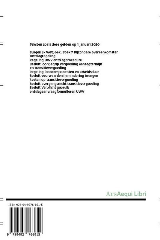Arbeidsovereenkomst 2020 / Ars Aequi Wetsedities achterkant