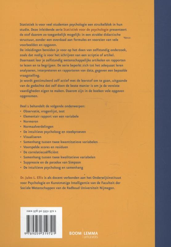 Verdeling van een variabele, samenhang tussen twee variabelen / Statistiek voor de psychologie / 1 achterkant