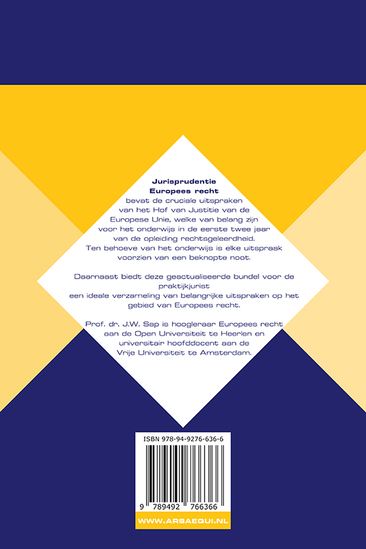 Jurisprudentie Europees recht 1963-2018 / Ars Aequi Jurisprudentie achterkant