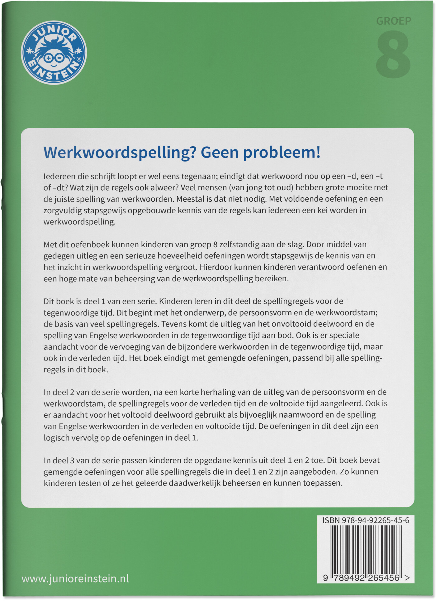 1 Spellingsoefeningen tegenwoordige tijd, onvoltooide tijd en bijzondere werkwoorden groep 8 / Werkwoordspelling / leer- en oefenboek achterkant