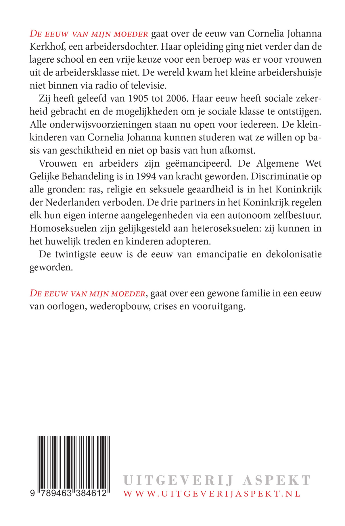 De eeuw van mijn moeder achterkant